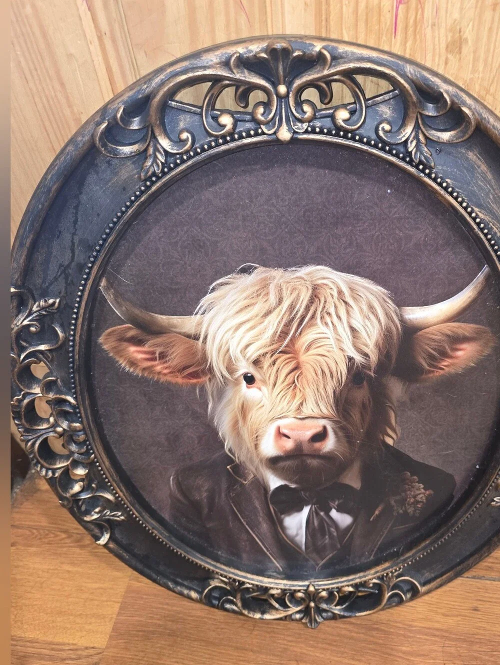 Hobby Lobby Framed Highland Cow Wall Art in Brown & Gold-Tone Frame